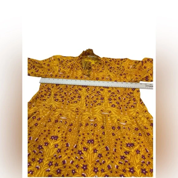 Roller Rabbit Mustard Floral Tassel Tie Dress Large Cotton India - Picture 8 of 13